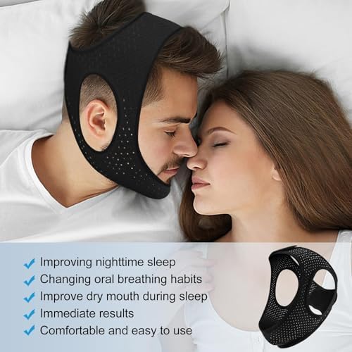 Anti Snoring Devices - Chin Strap for Sleeping - Simple and Effective Stop Anti Snoring Chin Strap - Adjustable Airflow Jaw Strap - Snoring Solution for Women and Men - Black