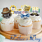 Father's Day Cupcake Toppers 48pcs Happy Fathers Day Cake Toppers I Love My Dad Best Dad Cupcake Picks with Beard Tie Signs for Father's Day Party Cupcake Decorations
