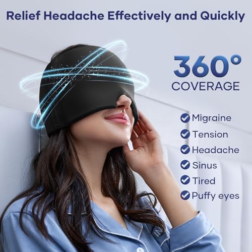 Migraine Relief Cap, Headache Relief Cap Mask Products, Cooling Odorless Gel Ice Head Wrap for Tension, Stress,Hangover & Puffy Eyes