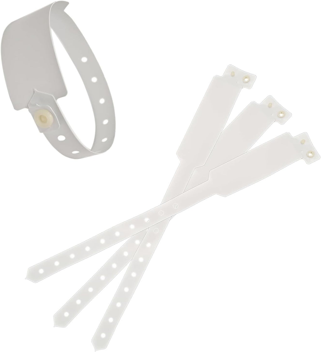 100 Pcs White Vinyl Wristbands, Medical ID Bands for Patients, Adjustable Waterproof Hospital Wristbands with Secure Snap Lock for Events, Medical Parties & VIP Identification