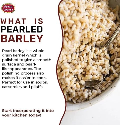 Spicy World Pearl Barley (Whole) Grain 4 LB Jumbo Bag - USA Grown (64oz) - All Natural, Non-GMO Source, Resealable