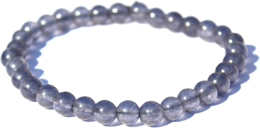 jet Iolite Stretch Bracelet 6 mm A++ Gemstone Amulet Charms Healing Energy Metaphysical Confidence Progress Strength Prosperity Peace Divine