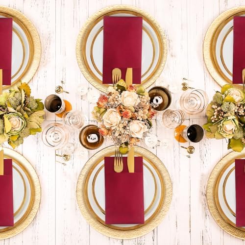 KAMMAK Burgundy Napkins Disposbale Wine Red Cloth like Paper Dinner Napkins with Pocket 100 Pack Guest Hand Towel for Party Decoration, Wedding Reception, Bathroon, Restaurant (16.5 x 16.5 inch)