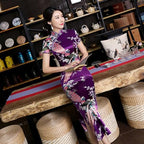 Chinese Style Dress Improves Cheongsam Temperament, Retro Long Silk Printed Daily Banquet Women's Performance Clothing