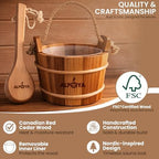 ALPOYA® Cedar Sauna Bucket and Ladle Set with Aromatic Ice Mold, Handmade from Canadian Red Cedar Sauna Bucket, 1 Gallon (4L) Wooden Sauna Water Bucket with Handle, Traditional Sauna Accessories