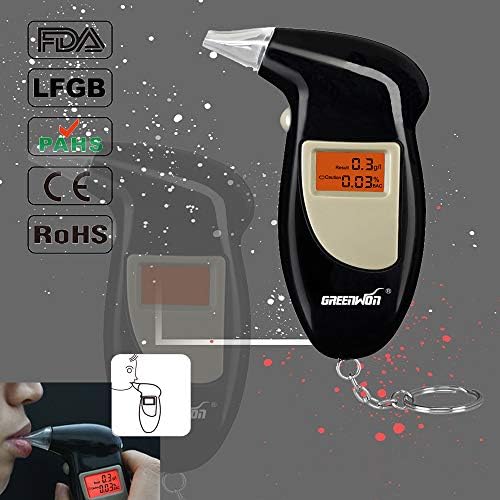 GREENWON Battery Powered Breathalyzer Keychain Digital Alcohol Tester Detector Breath Analyzer Audible Alert Portable with LCD Display and Replacement Mouthpiece Personal Use G/Black…