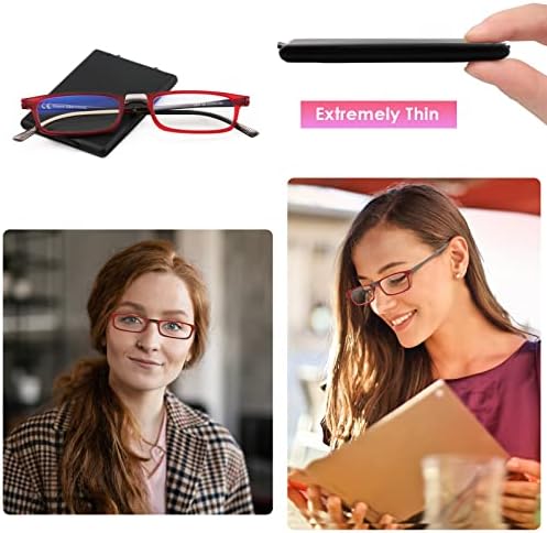 SKYOAK Evolved Folding Reading Glasses For Women Men Blue Light Blocking Anti UV Eyestrain Foldable Portable Compact Readers with Flat Hard Case Pocket Computer glasses 2.0 RED