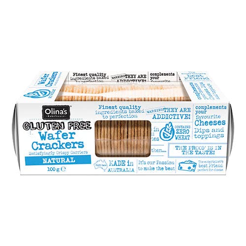 Olina's Bakehouse Gluten Free Wafer Crackers 100g - Gluten free and satisfyingly crispy carriers for your favourite cheeses, dips and toppings.