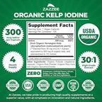 Zazzee USDA Organic Kelp Iodine 30:1 Extract, 300 mcg per Capsule, 120 Vegan Capsules, 4 Month Supply, Ocean-Harvested Norwegian Kelp, Standardized to 1% Iodine for Exact Dosage, Thyroid Support