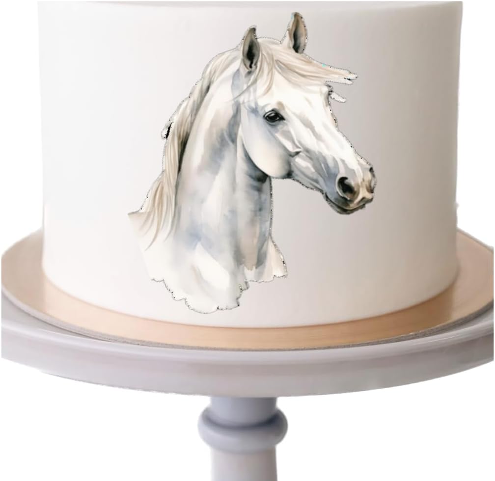 Edible White Horse Cake Topper, Icing Sheet Design, 5 Inches Tall