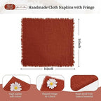 36 Pack Terracotta Napkins Cotton Linen Napkin 16 x 16 Inch Terracotta Napkins Cloth Handmade with Fringe Soft Washable Rustic Dinner Napkin Cloths for Wedding Party Dinner Table