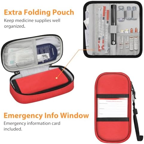 MEDMAX Insulin Cooler Travel Case with 2 Ice Pack TSA Approved, Water Resistant Insulated Diabetic Medication Organizer Carrying Bag with Extra Pouch for Insulin Pen and Other Diabetic Supplies (Red)