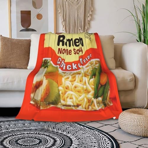 Instant Noodle Soup Chicken Flavor Ramen Blanket 50"X40" Soft Cozy Lightweight Flannel Fluffy Microfiber All Season Funny Food Blanket Fuzzy Plush Throw Blankets for Couch Sofa Bed