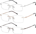 Eyekepper 3-Pack Rimless Metal Reading Glasses for Men - Rectangle Frameless Readers (Brown/Sliver/Gold)+1.75