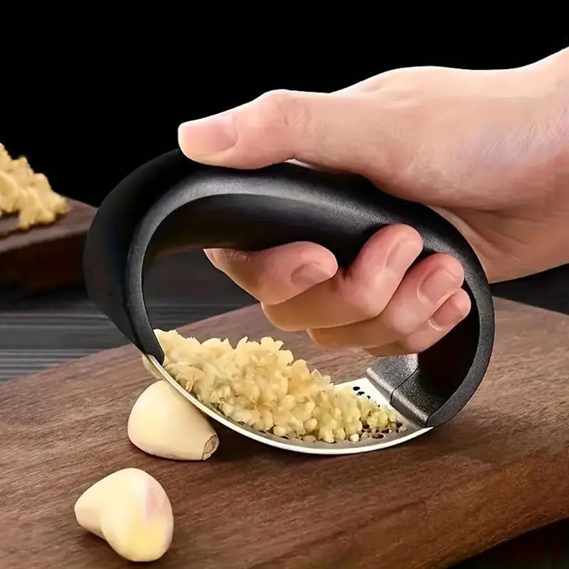 Stainless Steel Garlic Press Rocker - New Innovative Garlic Mincer and Crusher with Peeler and Scraper