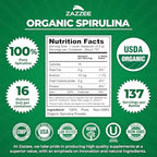 Zazzee USDA Organic Spirulina Powder, 16 Ounces (1 LB), 137 Servings, Certified Kosher, 100% Pure, Non-Irradiated, Mess-Free Wide Mouth Container, Fresh Smell and Neutral Taste, Non-GMO, Made in USA