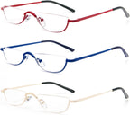 KoKoBin Half Reading Glasses - Half Rim Metal Frame Glasses Spring Hinge Readers with Leather Pouch for Men and Women