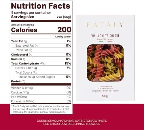 Eataly Italian Tricolore Fusilloni Pasta Noodles - 500g (17 oz.) Box -Authentic Durum Semolina Wheat - Made in Italy- Dried Pasta for Gourmet Dining, 1 Pack