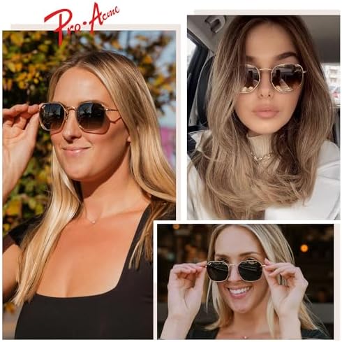 Pro Acme Hexagonal Sunglasses for Women Men, 100% Real Glass Lens Retro Square Trendy Shades