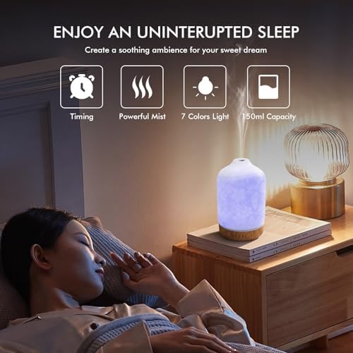 Essential Oil Diffuser Ceramic Diffuser -Aromatherapy Diffuser for Essential Oils with Timer and 7 Colors LED Light Ultrasonic Diffuser with Auto Shut-Off, Home Office Decor&Gift (Blossom-150ml)