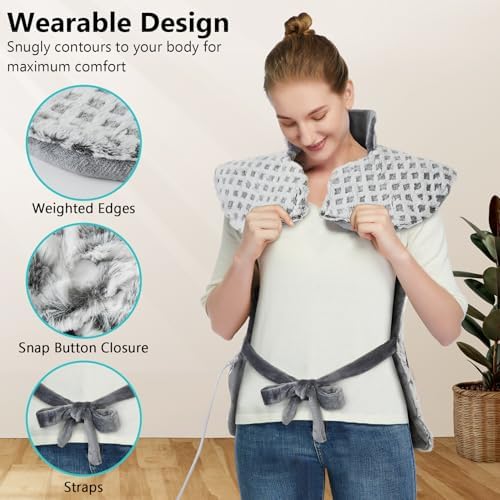 CAROMIO Massaging Heating Pad for Back Pain Relief, Neck and Shoulders Electric Heating Pads Large Size, Full Body Back Heat Pad with Auto Shut Off, 3 Heating Levels & 3 Massage Modes (Grey, 35"x24")