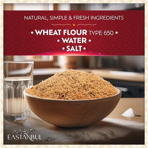 Eastanbul Baked & Shredded Kataifi for Dubai Chocolate, Kadayif Pastry Dough for Milk Pudding, Roasted Katifi Muhallebi Kadaifi Sprinkles Crushed Katafi Topping, Vegan Food, 8.81oz/250g