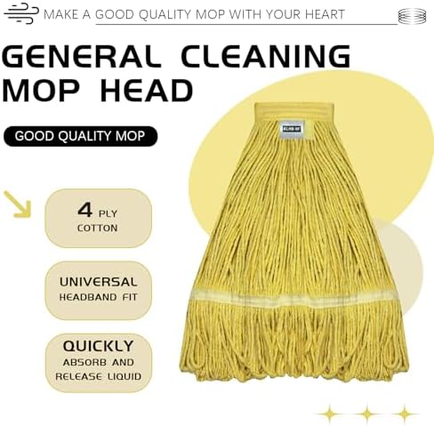 21 Oz Yellow Cotton Mop Head Replacement Heavy Duty Industrial Commercial Mop Head Washable Industrial mop Heads Heavy Duty for Commercial & Home Cleaning