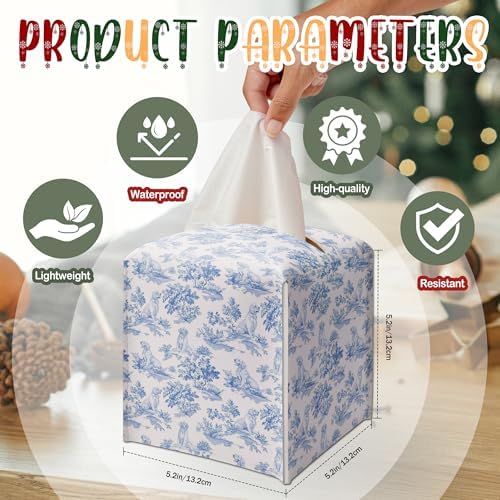 Blue Golden Retriever Dog Decor Tissue Box Cover Modern Square Leather Tissue Case Holder Gifts for Women Family and Friends, Decorative Holder for Bathroom Kitchen Nightstand Office Home - B32