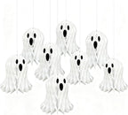 8Pcs Halloween Ghost Hanging Decorations, Large 9.8" x 9.3" Folded Paper Lanterns 3D Cute Ghosts Tree Ornaments, Halloween Party Porches Decor