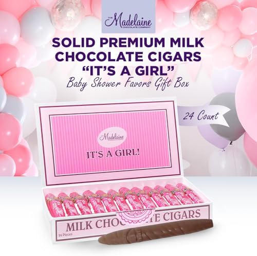 Madelaine Solid Premium Milk Chocolate Cigar Candy – It’s a Girl Baby Shower Party Favors for Girl, Individually Wrapped Chocolate Cigars, Elegant Gift Box – 24 Count