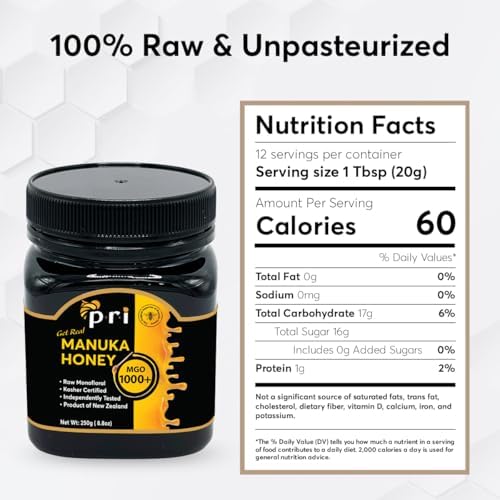 P.R.I Manuka Honey MGO 1000+, Ultra‑Potent Monofloral New Zealand Honey, Rare Limited‑Harvest, Cool‑Processed & QR‑Traceable (250g/8.8oz)