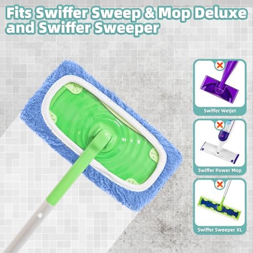 Reusable Mop Pads Compatible with Swiffer Sweeper Mop, Microfiber Dry Sweeping Cloths & Machine Washable Wet Pads Refill for Use on All Sealed Floors - Stone, Hardwood, Laminate & Tile (6 Blue)