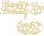Gyufise 1 Pack Happy 60th Birthday Cake Topper Gold Glitter Happy Birthday Cake Topper Happy 60 Birthday Cake Decoration for 60th Wedding Anniversary Party Decorations