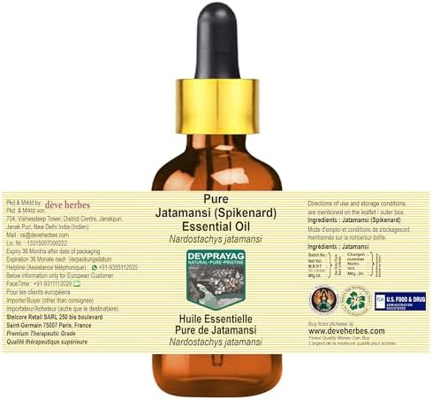 Jatamansi (Spikenard) Essential Oil (Nardostachys jatamansi) with Glass Dropper | Pure | Non-Sticky | Non-Greasy | Lightweight | Men & Women | All Skin Types | Steam Distilled 2ml (0.06 oz)