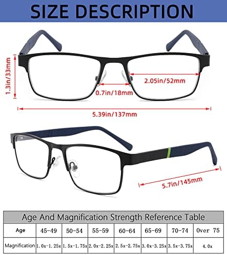 3-Pack Reading Glasses for Men Blue Light Blocking Trendy Metal Frame Computer Readers Antieye Strain/glare Uv Ray Filter Eyeglasses(+1.75 magnification Strength)