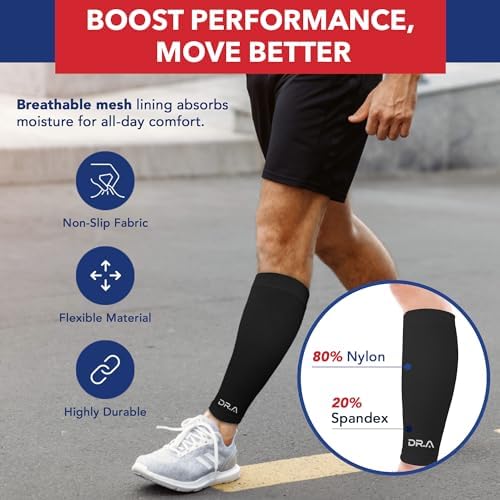 Dr. Arthritis Calf Compression Sleeve for Men and Women, Calf Sleeve & Leg Compression for Shin Splint Relief, Helps with Varicose Vein(Medium, Black, 1 Pair)