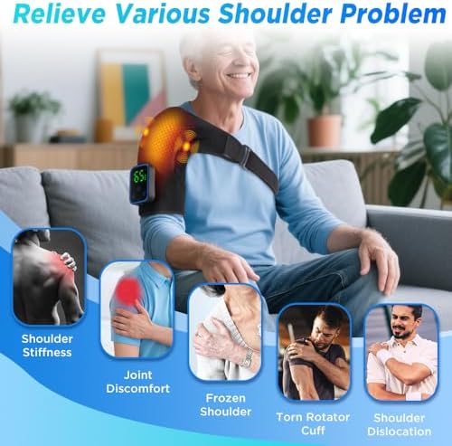Shoulder Heating Pad and Shoulder Massager for Pain Relief Deep Tissue, Detachable Cordless Heating Pad with App Control, Heated Shoulder Wrap for Rotator Cuff, 7 Heat Levels, Universal Fit