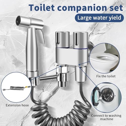 Neween Handheld Toilet Bidet Sprayer for Toilet-Adjustable 1-in-2-Out Dual Control Valve Bidet Sprayer for Feminine Wash, Stainless Steel Bidet Faucet Kit Cloth Diaper for Baby Wash (Brushed)