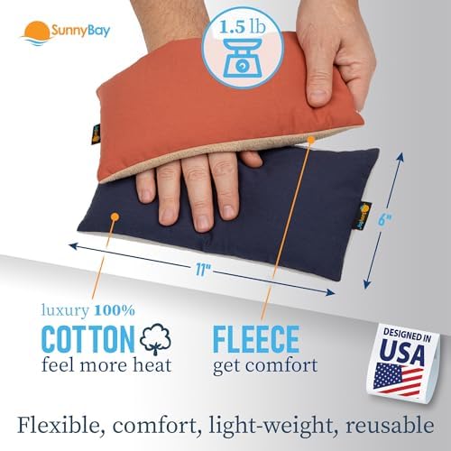 SunnyBay Small Microwave Heating Pad, Microwavable Versatile Cold/Heated Neck and Shoulder Wrap for Back Pain and More, Moist Heat Cotton-Fleece Pad, 6x11 Inches, Navy Blue and Persimmon, Pack of 2