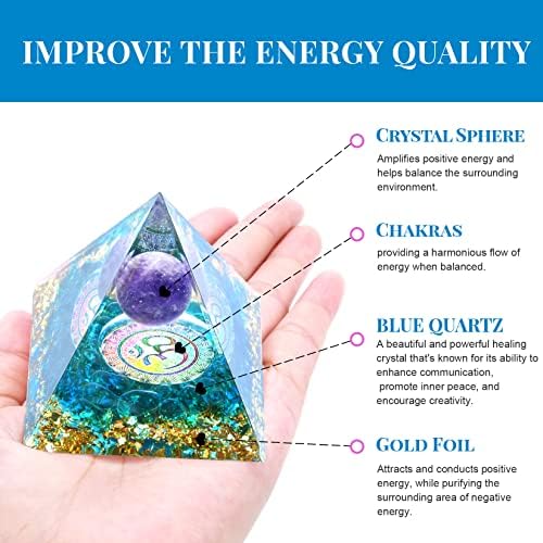 Orgone Pyramid Healing Crystal Meditation Positive Energy Generator Amethyst and Blue Quartz, Promote Wealth and Prosperity
