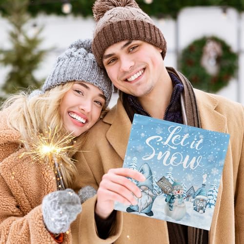 40Pcs Winter Gnome Napkins, Disposable Merry Christmas Dwarf Snowflake Napkins, Let it Snow Snowman Cocktail Napkins for Winter Holiday Christmas Dinner Party Supplies