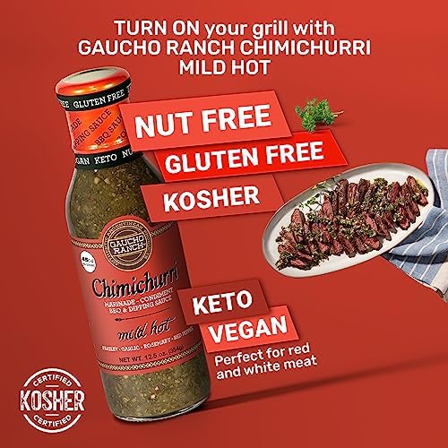 Gaucho Ranch Gourmet Chimichurri Steak Sauce Mild Hot | Authentic Argentinian Marinade & Meat Sauce for Beef, Chicken, Pork & Veggies | All Natural, Vegan, Gluten-Free, Keto, No Preservatives | 12.5oz