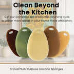 Silicone Sponge Dish Scrubber - Food Grade and Housecleaning - BPA Free Silicone Kitchen Scrubber [5 Pack Ovals Fall]