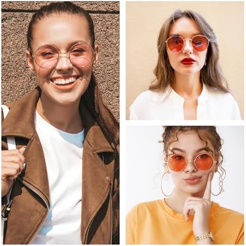 Full Reader Sunglasses Women Men, Mens Womens Reading Sun Glasses Metal Round BLue Pink Yellow Lens NON BIFOCAL, Gold Frame Clear Pink Lenses, 2.50