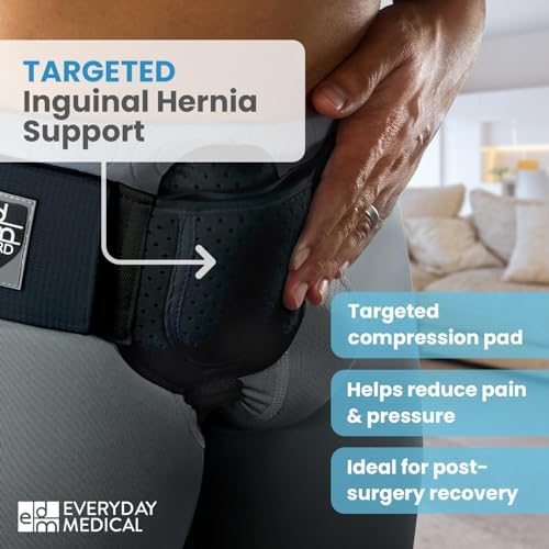 Everyday Medical Hernia Guard - Inguinal Hernia Belt for Men, Post Surgery Men's Inguinal Hernia Support Truss for Inguinal, Groin Hernias Adjustable Waist Strap - Black, Large/XLarge
