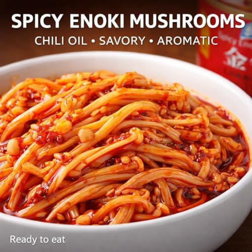 [Pack of 2] Spicy Pickled Enoki Mushrooms – Secretly Seasoned in Red Chili Oil, Flavorful & Vibrant - 红油金针菇 - 6.17 oz