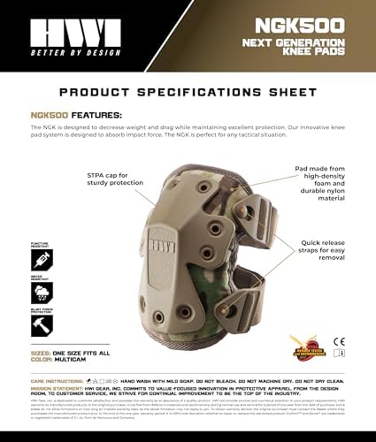 HWI Gear Next Generation Knee Pad for Protection: Combat, Mechanics, Construction, Hunting, Landscaping, Outdoor Survival, Heavy Duty Industrial Grade, Adjustable