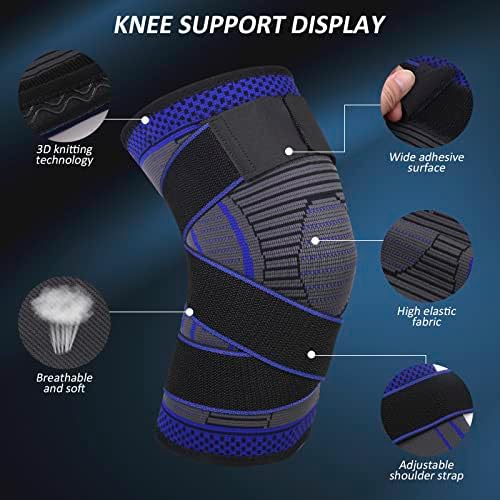 Adjustable Knee Support Brace 1 pack Compression Knee Sleeves for Men Women Use for Meniscus Tear, Arthritis, Tendinitis, Ligament Injury,Weight Lifting, Anti Slip Knee Brace (Dark Blue, Medium)
