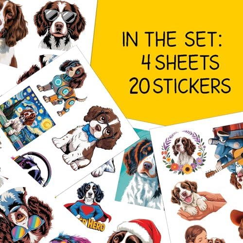 20PCS Springer Spaniel Stickers – Cute Puppy Waterproof Vinyl Decals for Dog Lovers, Pet Owners & Kids, Laptops, Water Bottles, Journals, Scrapbook