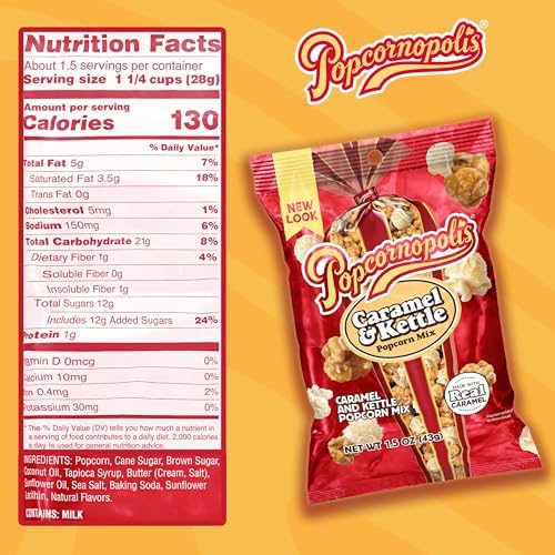 Popcornopolis Gourmet Popcorn, Caramel & Kettle Mix, Sweet & Salty, 6-Pack Snack Bags, Bulk & Single Serve, Non-GMO, Gluten-Free